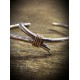 Rebeus Heavy Silver Crossover Cuff Bangle with Red Gold Wire